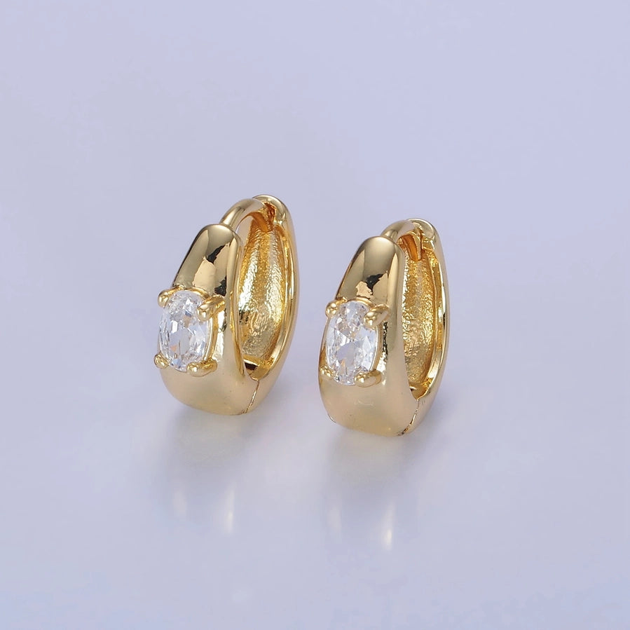 Gold Dome CZ Huggie Earrings